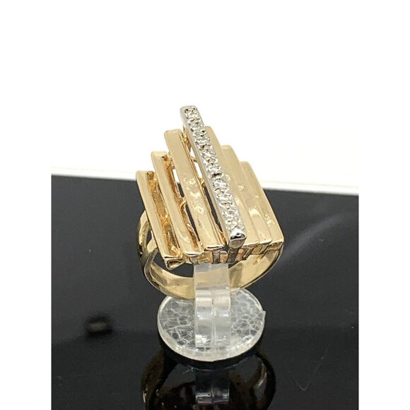 Cocktail Ring Diamond Geometric 14k Yellow Gold Estate Jewelry Women's Size 6 - Picture 6 of 15